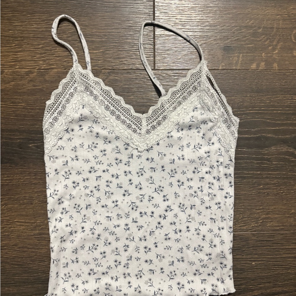 No Boundaries White and Grey Floral Cami